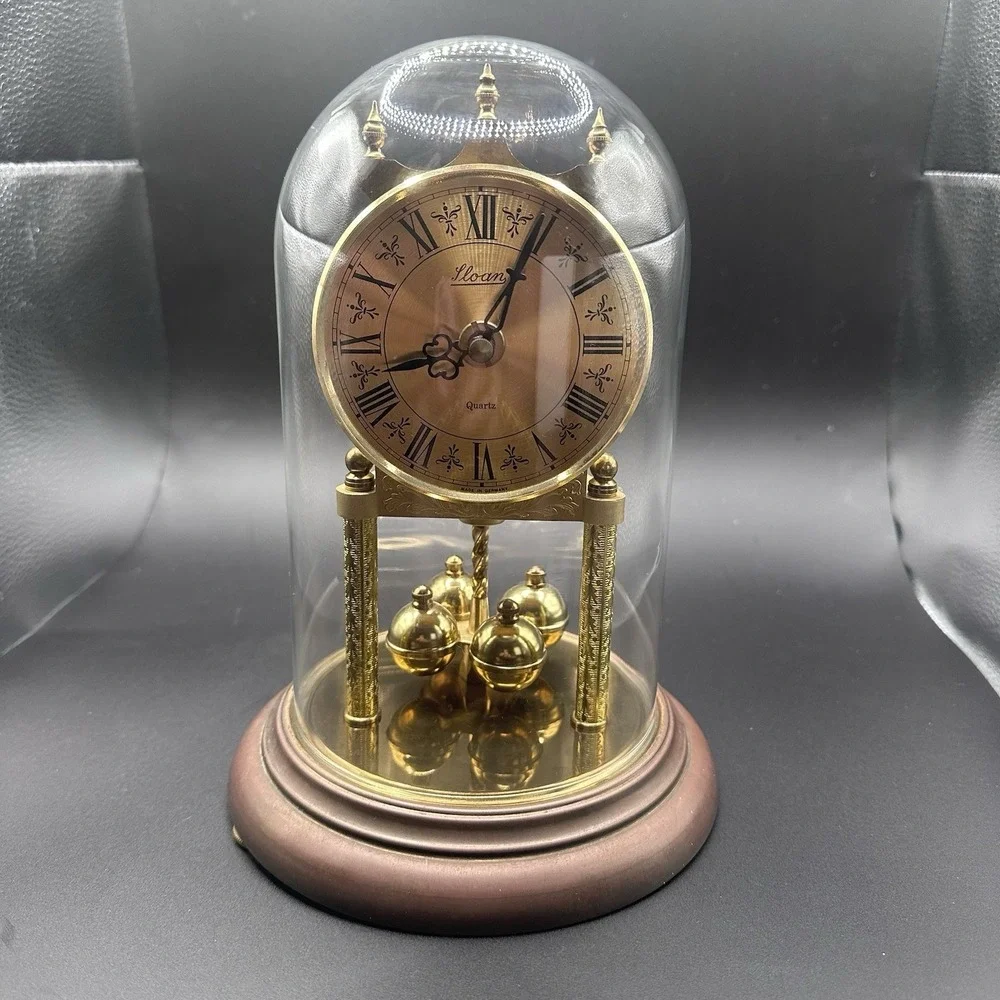 SLOAN German‎ Vintage Anniversary Clock Quartz w Glass Dome battery operated